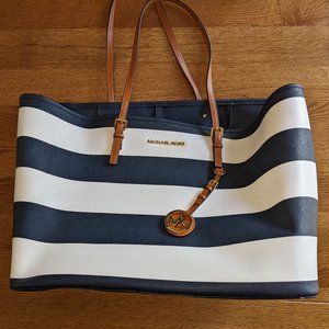 Navy Blue Striped Michael Kors Tote bag